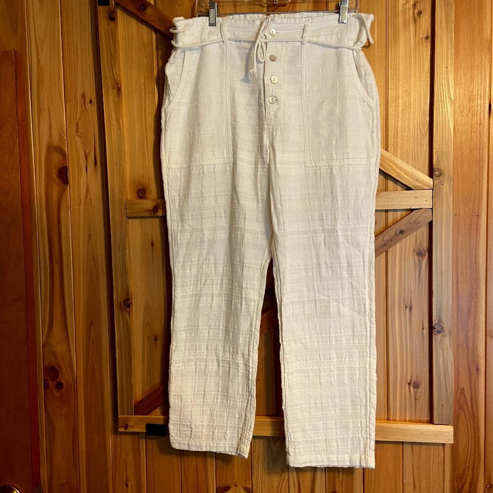 Sundance White Cotton Textured Casual Pants Size Medium Beach Bohemian